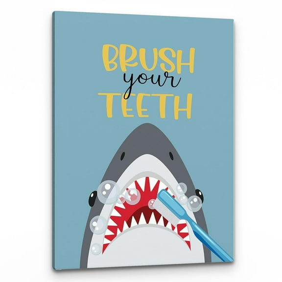 Kids Wall Art, Shark Tooth Brush Sign, Ocean Shark Theme Canvas: Home, Nursery, Office