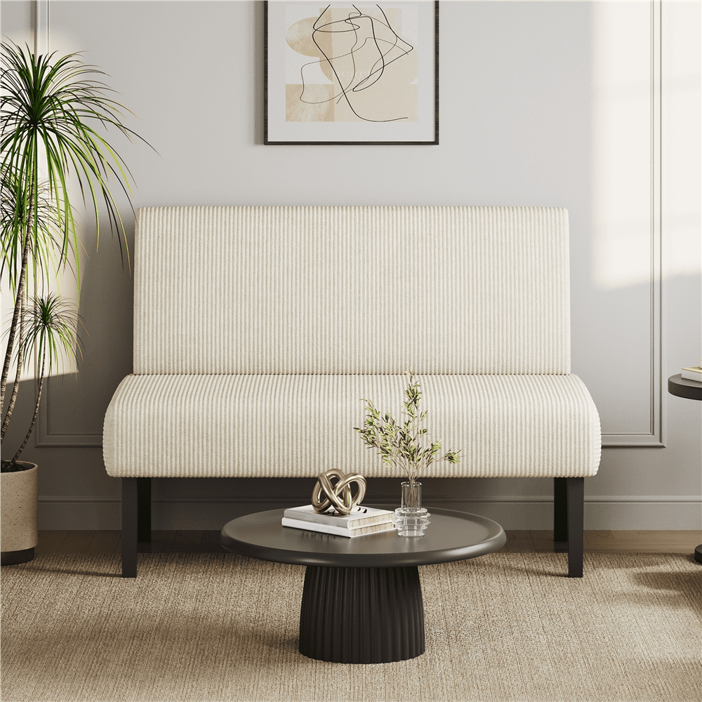 Yaheetech Corduroy Armless Loveseat with Strong Rubberwood Legs & USB Ports, Beige