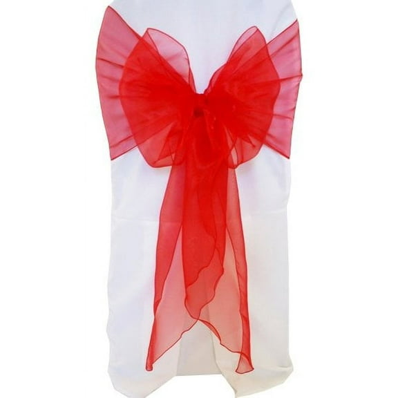 Wedding Linens Inc. (10pcs) 12" x 116" Organza Sheer Chair Sashes Chair Sash Bow ties with Angle end style for Wedding Party Catering Banquet Decoration Events - Red