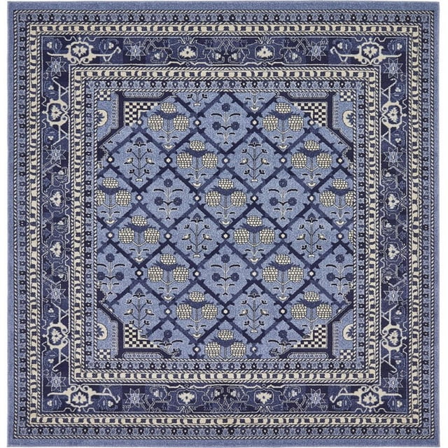 Unique Loom La Jolla Patchwork Border Area Rug 8' x 8' Square Blue/Ivory