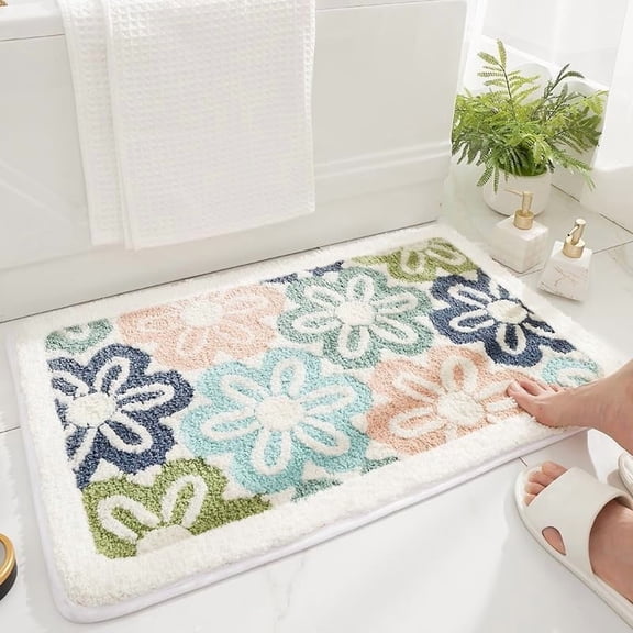 Colorful Daisy Flower Petal Latch Hook Rug Kit for Adults Easy Carpet Cushion with Printed Canvas Crochet Yarn Craft DIY Hooking Tapestry for Home Floor Decoration Pets Pads 52x38cm
