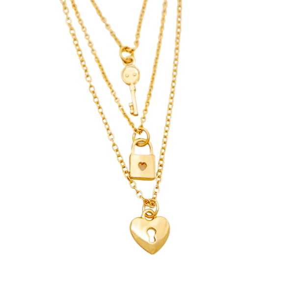 Zmena Inc Key My Heart Necklace Three Layered Chain