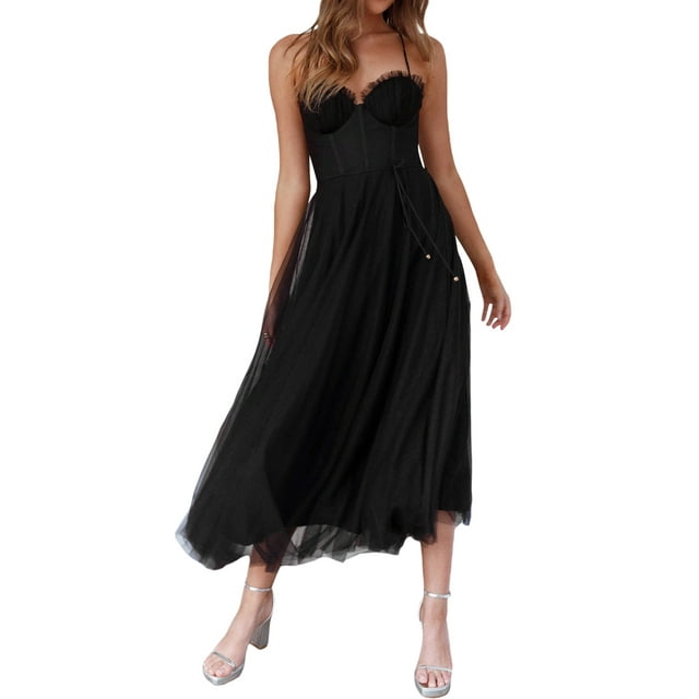 SUNSIOM Robe de Soirée Formelle en Tulle pour Femmes Couleur Unie Dos Nu Corset Robe de Soirée pour Cocktail Mariage