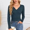 thumbnail image 6 of GEWSEY Women's Ribbed Fitted Long Sleeve Shirts Basic Notch V Neck T Shirts Layering Tee Tops (Blue, M), 6 of 6