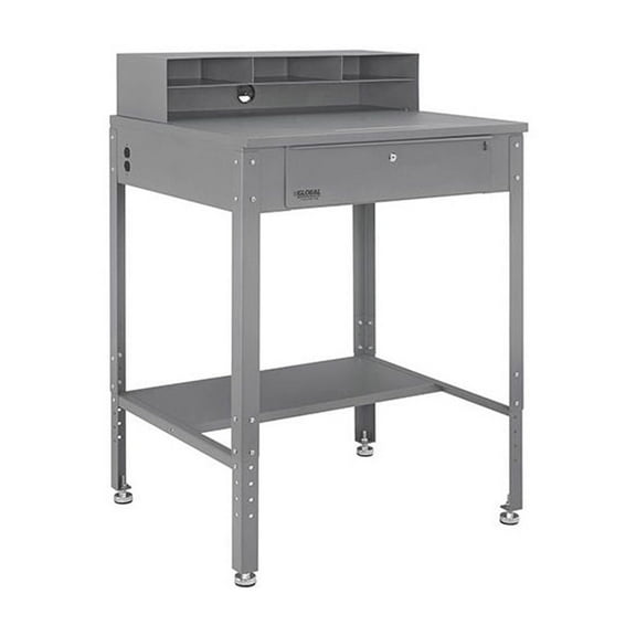 Flat Top Shop Desk w Pigeonhole Compartments, 34-1/2"W x 30"D, Gray
