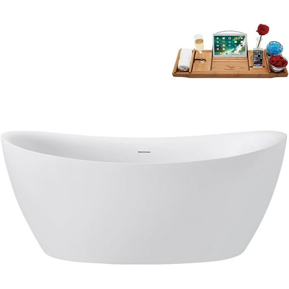 63" Streamline G-77-304-CH Soaking Glossy White Freestanding Tub and Tray With Internal Drain in Polished Chrome