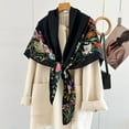 thumbnail image 3 of French Garden Floral Silk Wool Scarf, Large Square Wrap for Women,135*135cm,black, 3 of 18
