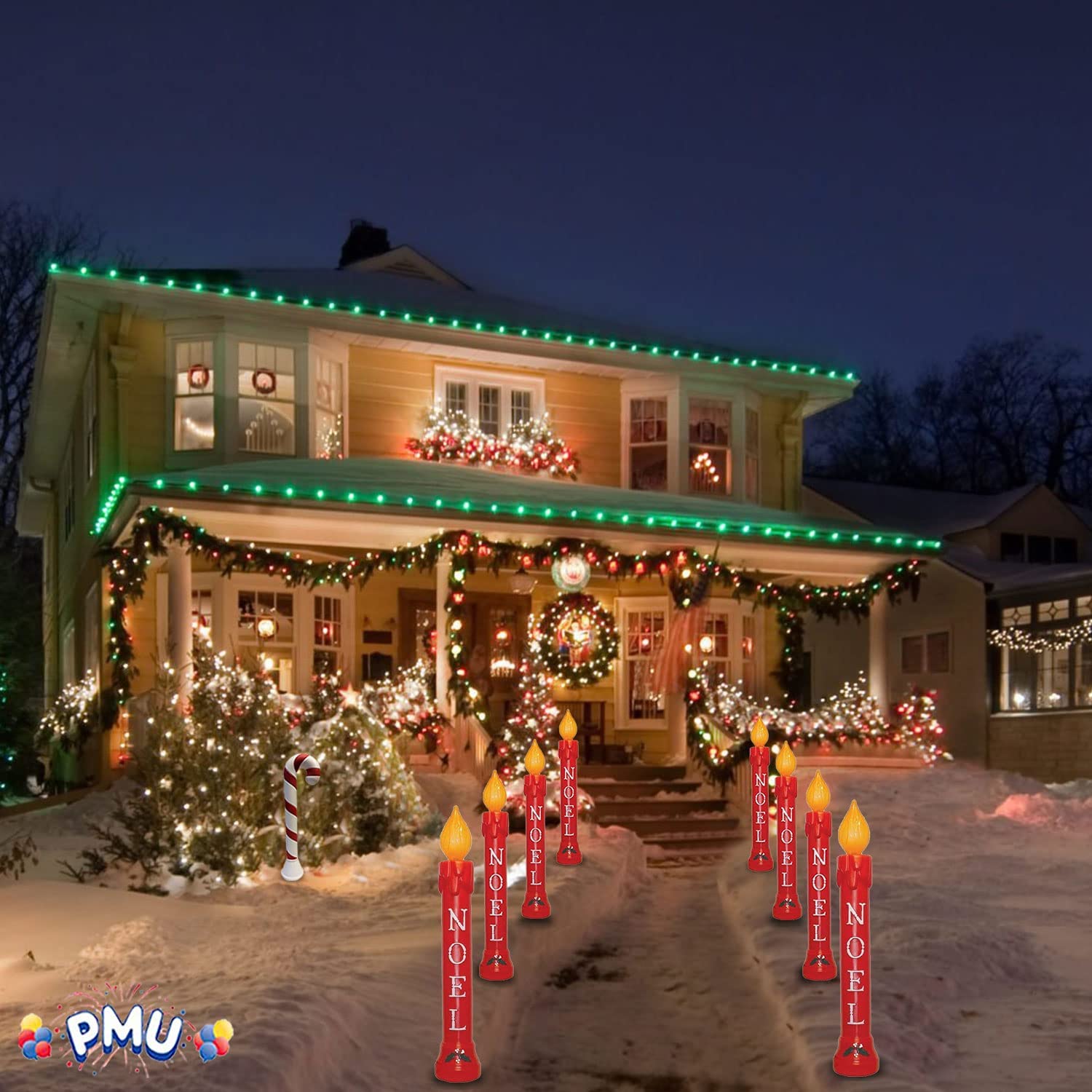PMU Christmas Light-Up Noel Candle - Blow Mold Plastic Statue
