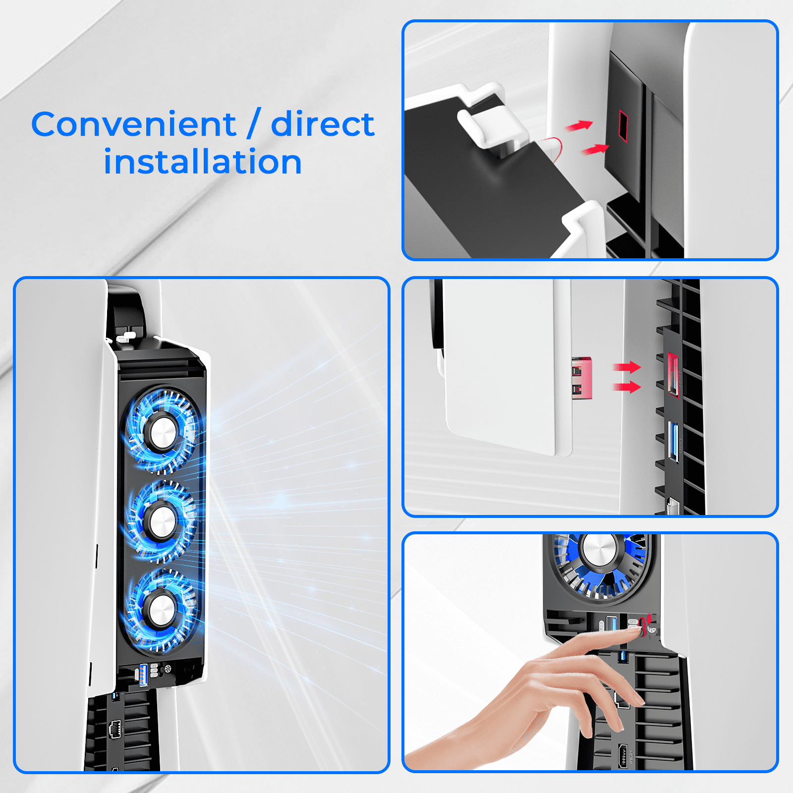 Upgraded PS5 Cooling Fan with LED Light,Quiet and Efficient Cooling System for PS5 ,2 Fan Speeds,3 Small Fans,USB 3.0 Port Compatible with PS5 Digital & Discs Edition,Not for PS5 Slim and New PS5 Pro