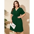thumbnail image 6 of SHOWMALL Plus Size Wrap Dress for Women, Soft Stretch V Neck Casual Summer Dress, Dark Green 1X Elastic Waist Flowy A-Line Dress with Pockets, 6 of 7