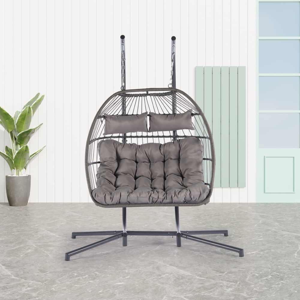 Double Hanging Chair with Stand, 2 Person Egg Chair with Padded Seat