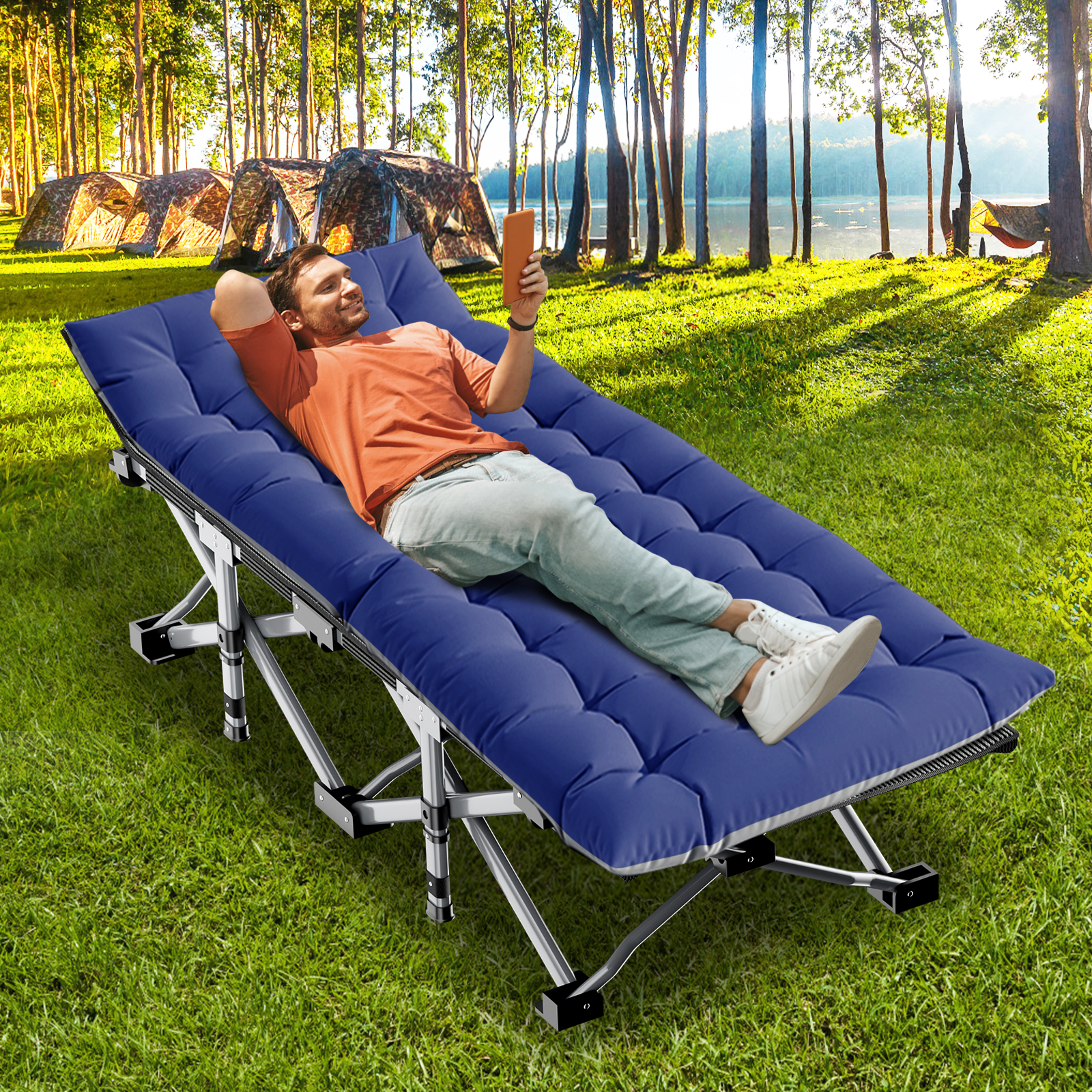 MOPHOTO Folding Camping Cot, Portable Folding Bed for Adults, Rollaway Bed Sleeping Cot with