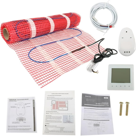 120v Electric Under Floor Heating System 15 Sqft Floor Heat Mat Kit Includes Alarm, Heated Floor Mat and Floor Temperature Sensor Fit for Heating under Ceramic Tiles Floors or Wooden Floors