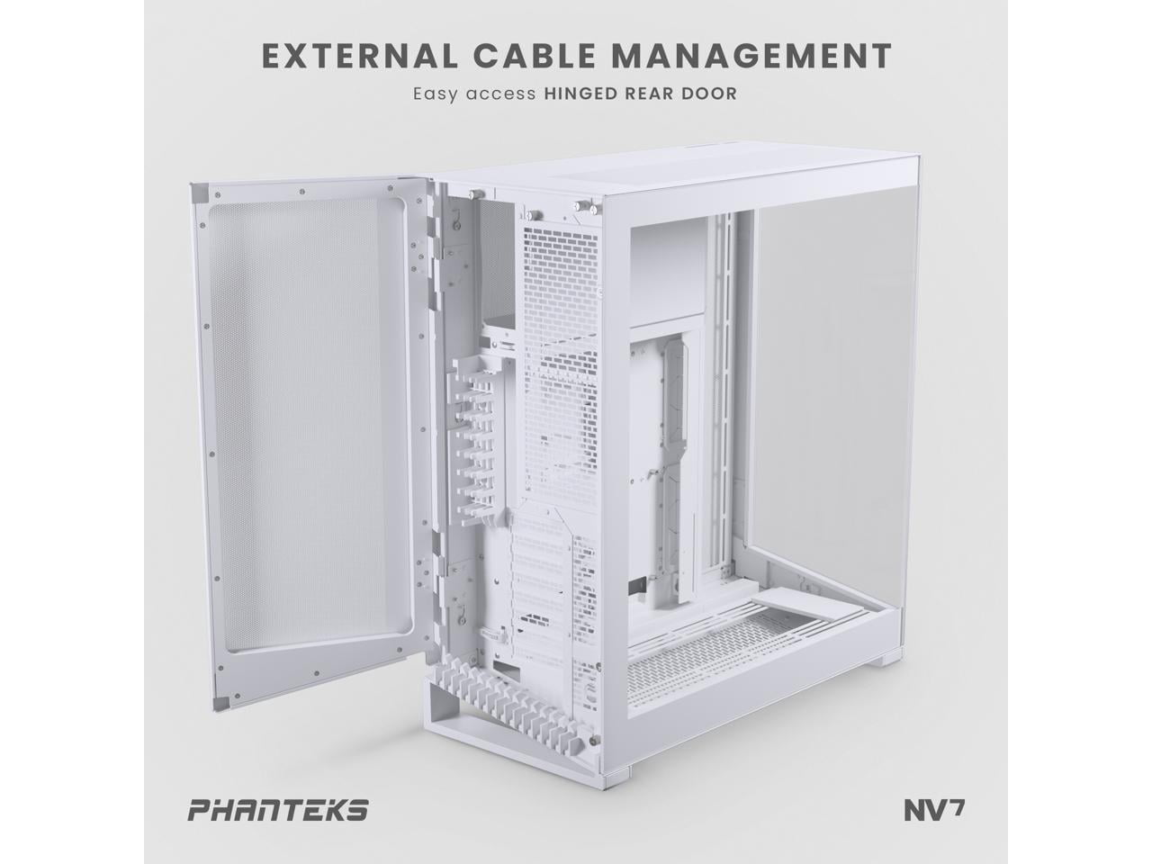 Phanteks NV7, Showcase Full-Tower Chassis, High Airflow Performance, Integrated D/A-RGB Lighting, Seamless Tempered Glass Design, 12 Fan Positions, Matte White