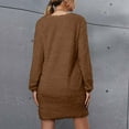 thumbnail image 3 of Women's Long Sleeve Crewneck Casual Pullover Cute Mini Fuzzy Sweater Dress Solid Color Loose Fit Soft Short Dress, 3 of 5