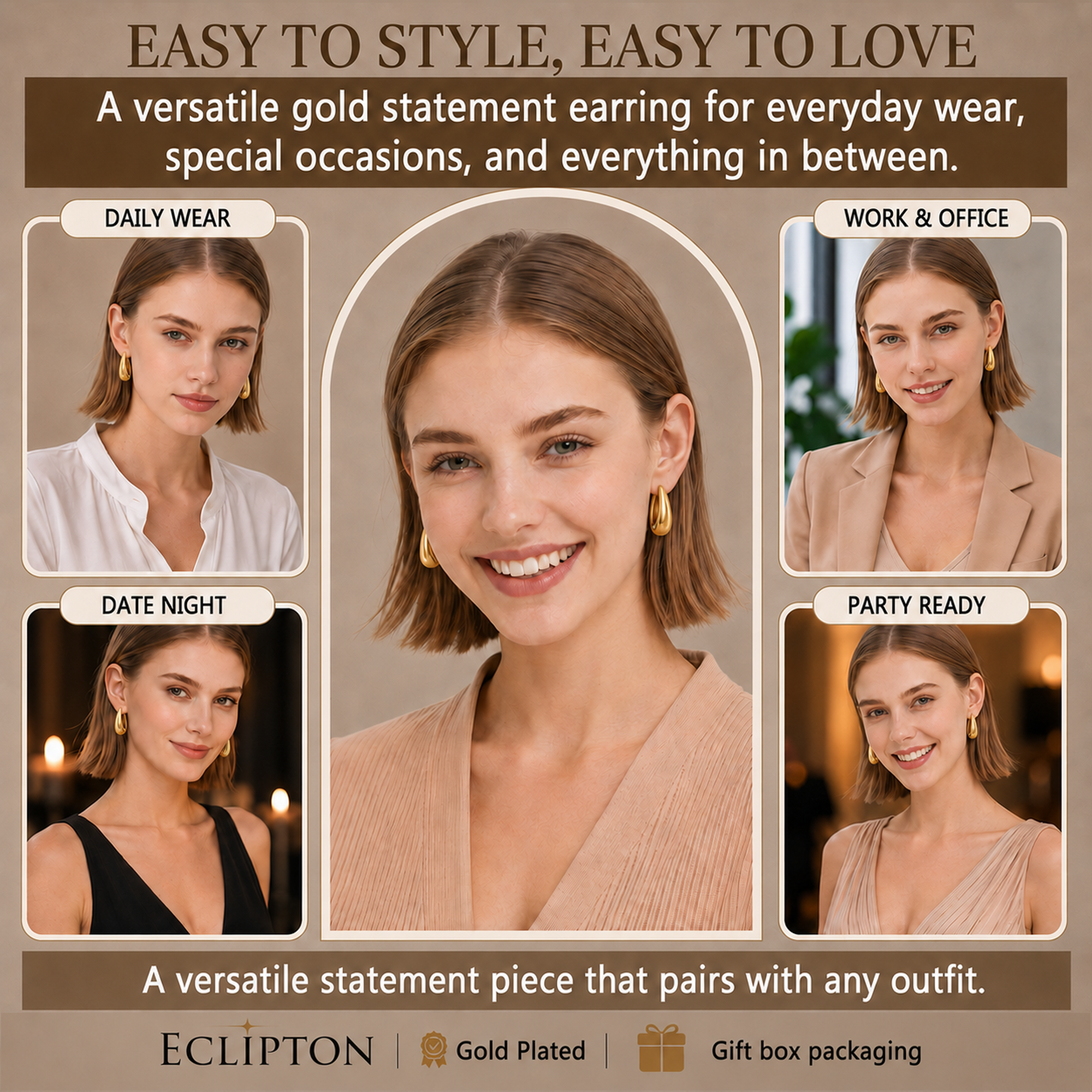 Eclipton Gold Plated Dainty Teardrop Hoop Earrings photo 6