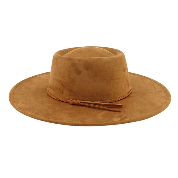 Sun Hats for Women Concave Top Suede Top Hat with Tassel Braided Sun Protection Hat