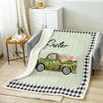 thumbnail image 2 of Easter Truck Throw Blanket ,Cute Easter Bunnies Fleece Blanket,Easter Eggs Sherpa Blanket,Greetings and Presents for Easter Day,Buffalo Grid Fuzzy Blanket 40x50, 2 of 6