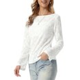 thumbnail image 4 of INSPIRE CHIC Jacquard Blouse for Women's Boat Neck Long Sleeve Fall Sheer Knit Top XL White, 4 of 6
