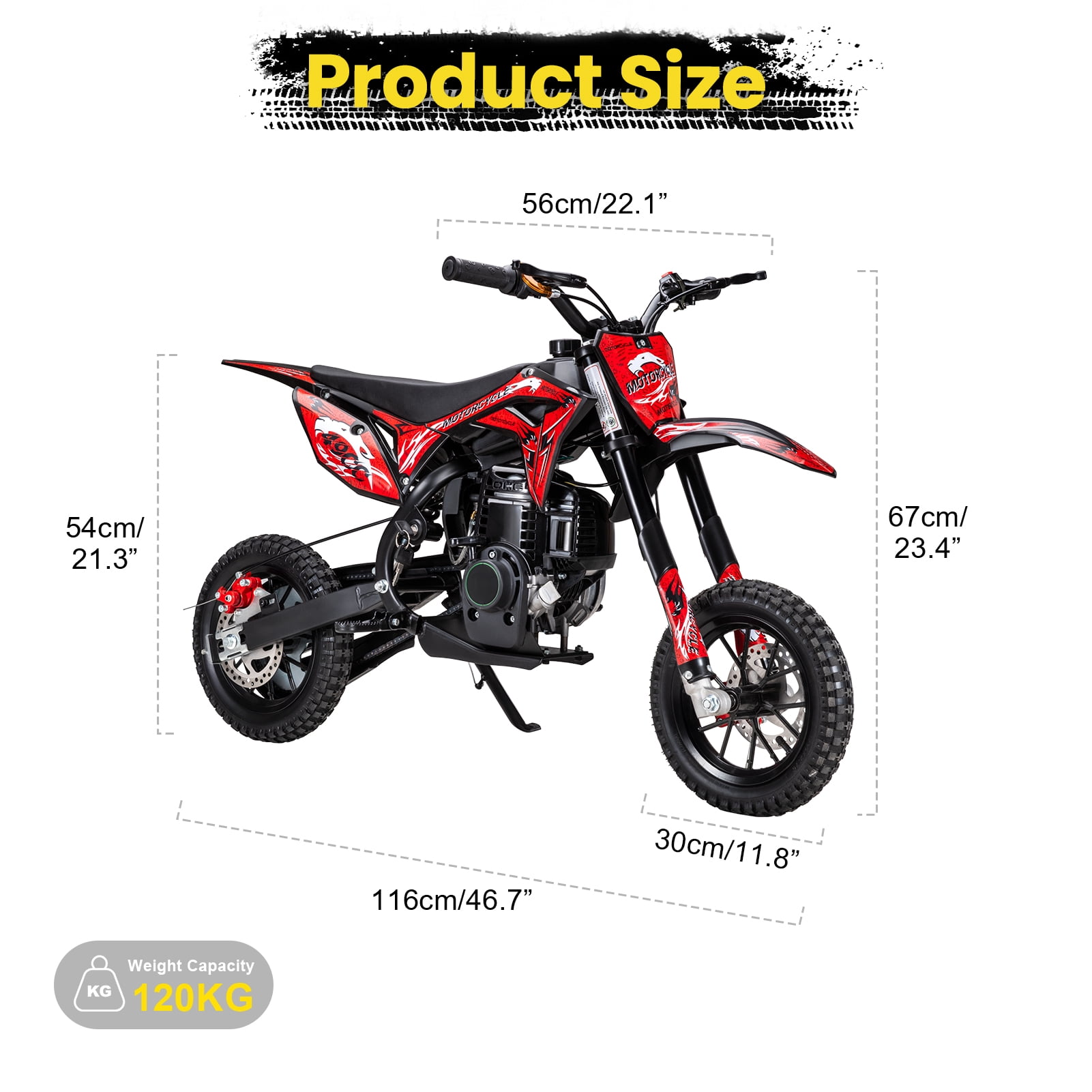 Kids Mini Dirt Bike, 40CC 4-Stroke Gas Powered Motorcycle with Off-Rode Tire, Shock Absorption, Front Rear Disc Brakes, Pocket Motorbike Up to 35KM/H Max Load 265LBS