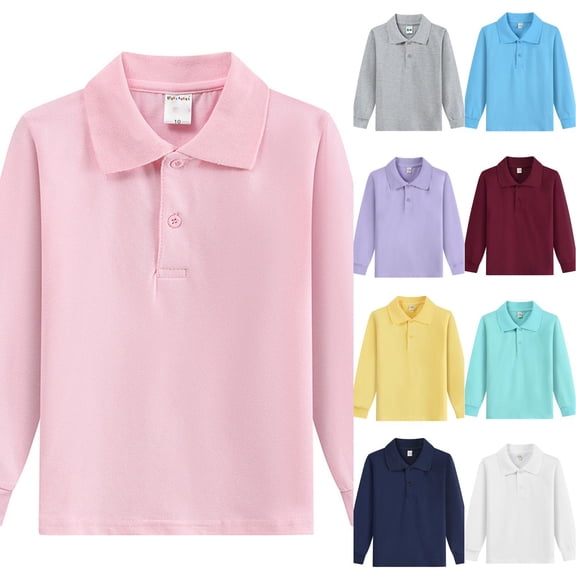 Hearthz Polo Shirts for Boys Long Sleeve Shirts Teen Girls Lapel Collar Solid Color Cute Fall Clothes for Teen Girls School Uniform Yellow