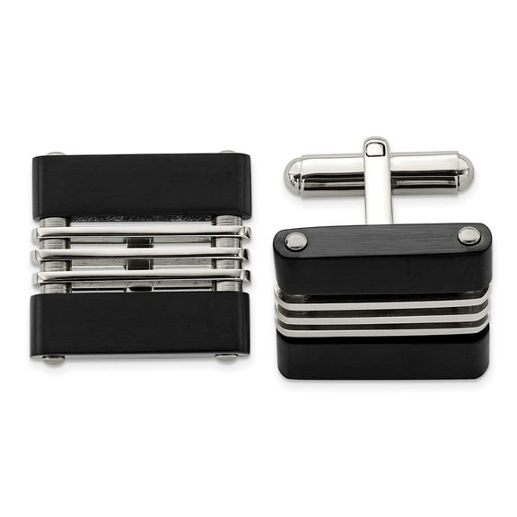 Stainless Steel Brushed and Polished Black Ip Plated Cuff Links 18x20mm Wide Cuff Link for Men