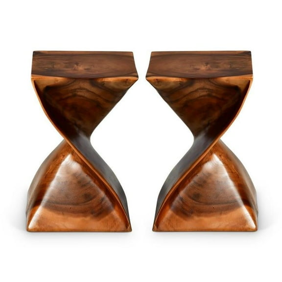 Home Square Wood Glaze Accent Side Table in Brown - Set of 2