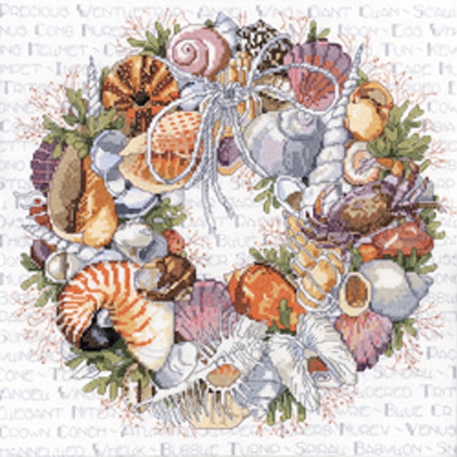 Seashell Wreath Counted Cross Stitch Kit-14"X14" 14 Count, Pk 1