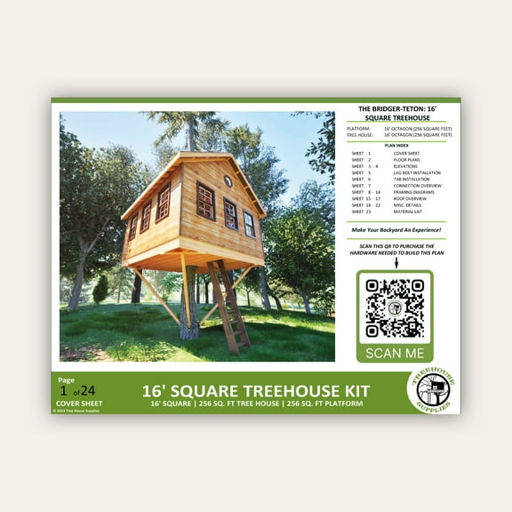 THE BRIDGER-TETON © : 16' Square Treehouse Plan