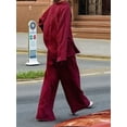 thumbnail image 5 of Women'S 2 Piece Sets-Linen Long Sleeve Shirts + Wide Leg Pants Vacation Outfits Matching Sets Wine Red S, 5 of 9