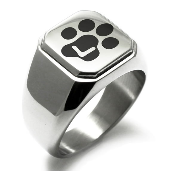 Stainless Steel Letter L Initial Cat Dog Paws Monogram Engraved Engraved Square Flat Top Biker Style Polished Signet Ring