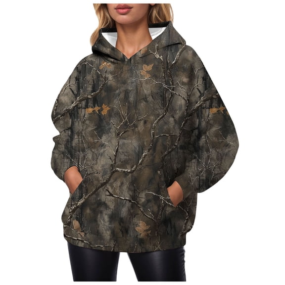 Womens Zip Up Hoodies Fall Winter Loose Fit Hooded Long Sleeve Puff One Shoulder with Pocket Floral Leisure Cotton (Brown,S)