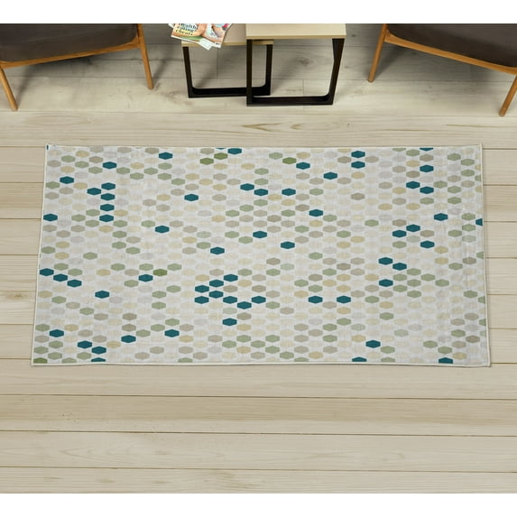 Geometric Decorative Rug, Abstract ZigZag Hexagon Vivid and Dark Color Hue Tone Intensity Art Print, Quality Carpet for Bedroom Dorm and Living Room, 6 Sizes, Olive Green, by Ambesonne