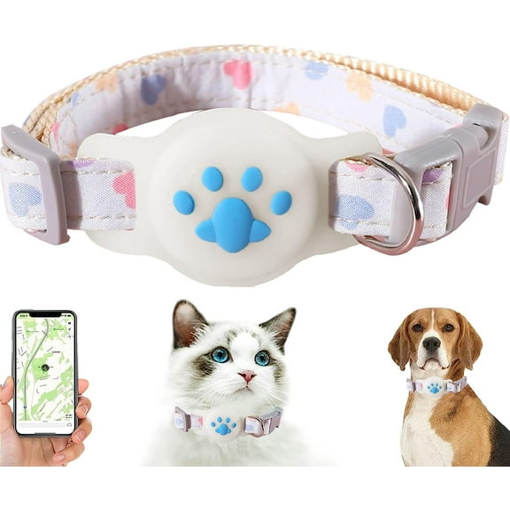 AirTag Cat Collar Breakaway, Reflective Dog AirTag Collar Kitten Collar with Apple AirTag Holder, Silicone AirTag Holder Nylon Pet Cat Puppy Collar for Girls Boy Cats and Puppies (Blue)
