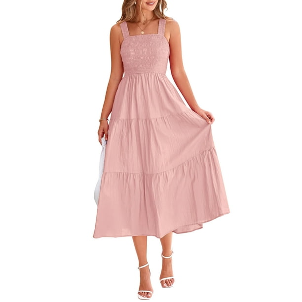 Vestido PRETTYGARDEN para mujer, midi, de verano, rosa, talla S