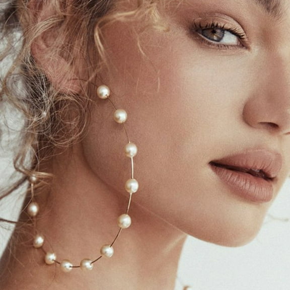 Yamaler Fashion Women Faux Pearl Beaded Charm Big Hoop Earrings Statement Jewelry Gift