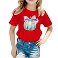 thumbnail image 4 of Tisuna Halloween Girls Tops Child Pumpkin Print Short Sleeve Crew Neck Shirts Soft Breathable Kids Outdoor Wear Red 3-4 Years, 4 of 4