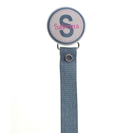 Personalized Name Denim & Hot Pink Pacifier Clip