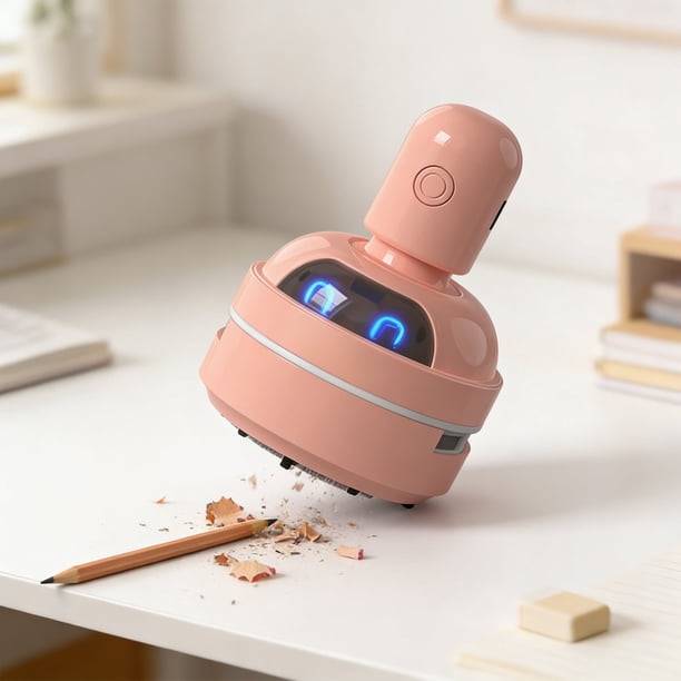 Aspiradora de escritorio para teclado y escritorio: removedor de polvo recargable por USB con succión ajustable y microfiltro.