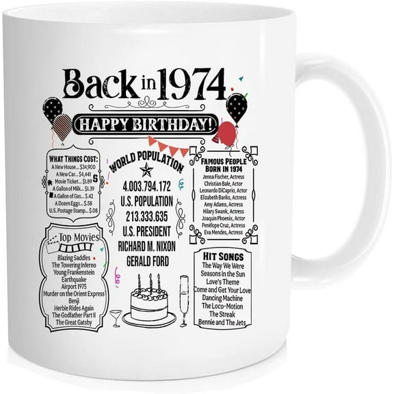 Funny Coffee Mug ,Back In 1974 Mug, Vintage 50th Birthday Party Coffee Mug, Remembering The Year 1974 Ceramic Cup, Turning 50 Mugs Gift For Men Women,11 oz Novelty mug