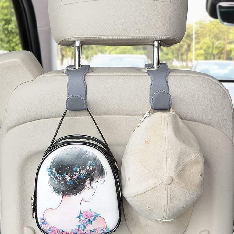 2PCS Leather Car Seat Hooks, Car Headrest Seat Hook Backseat Grey