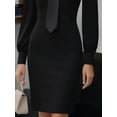 thumbnail image 2 of ZOELNIC Women's Puff Long Sleeve Bodycon Midi Dress with Collared Tie Neck for Business Office, L, 2 of 5