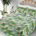 thumbnail image 3 of Ambesonne Daisy Print Fitted & Flat Sheet with Shams 4 Pcs Set, Chamomile Pattern Art, Queen, Yellow Reseda Green, 3 of 5