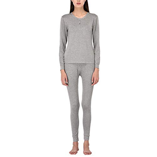 VDRNY Womens Sleepwear Knit Long Sleeve Henley and Pant Pajamas PJ Set Thermal Underwear Base Layer 