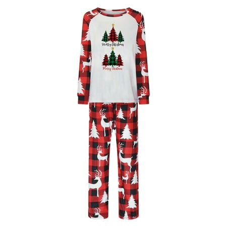 

Ozmmyan Matching Christmas Family Pajamas Sets Xmas Elk Reindeer Print Pjs Plaid Long Sleeve Tops and Pants Holiday Sleepwear