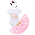 thumbnail image 2 of IBTOM CASTLE Toddler Baby Girls Cake Smash First Birthday Outfits Polka Dots Romper Tulle Dress Mouse Ear Princess Clothes 1 Year Pink - My Birthday, 2 of 8