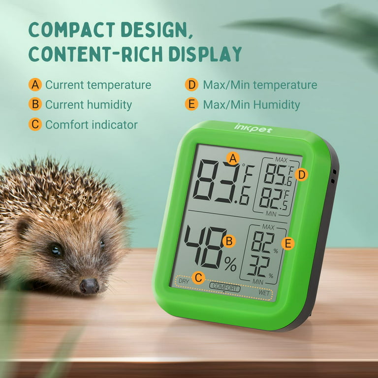 INKPET Reptile Terrarium Thermometer Hygrometer with Max/min Record Digital  Display for Bearded Dragon Tank Accessories, Leopard Gecko, Tortoise  Habitat, Crested Gecko TR-1A 