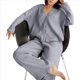 thumbnail image 3 of Conjuntos de Ropa de Estar por Casa de de Algodón para Mujer: Camisa Informal de Larga con Cuello en V y Pantalones Anchos. Gris L, 3 of 7