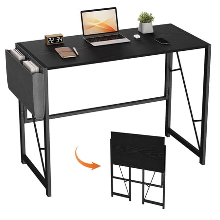 aderth Folding Desk for Small Spaces, 39.4" Folding Computer Desk, Home Office Work Desk with Storage Bag and Hook, Foldable Table Gaming Study Writing Desks