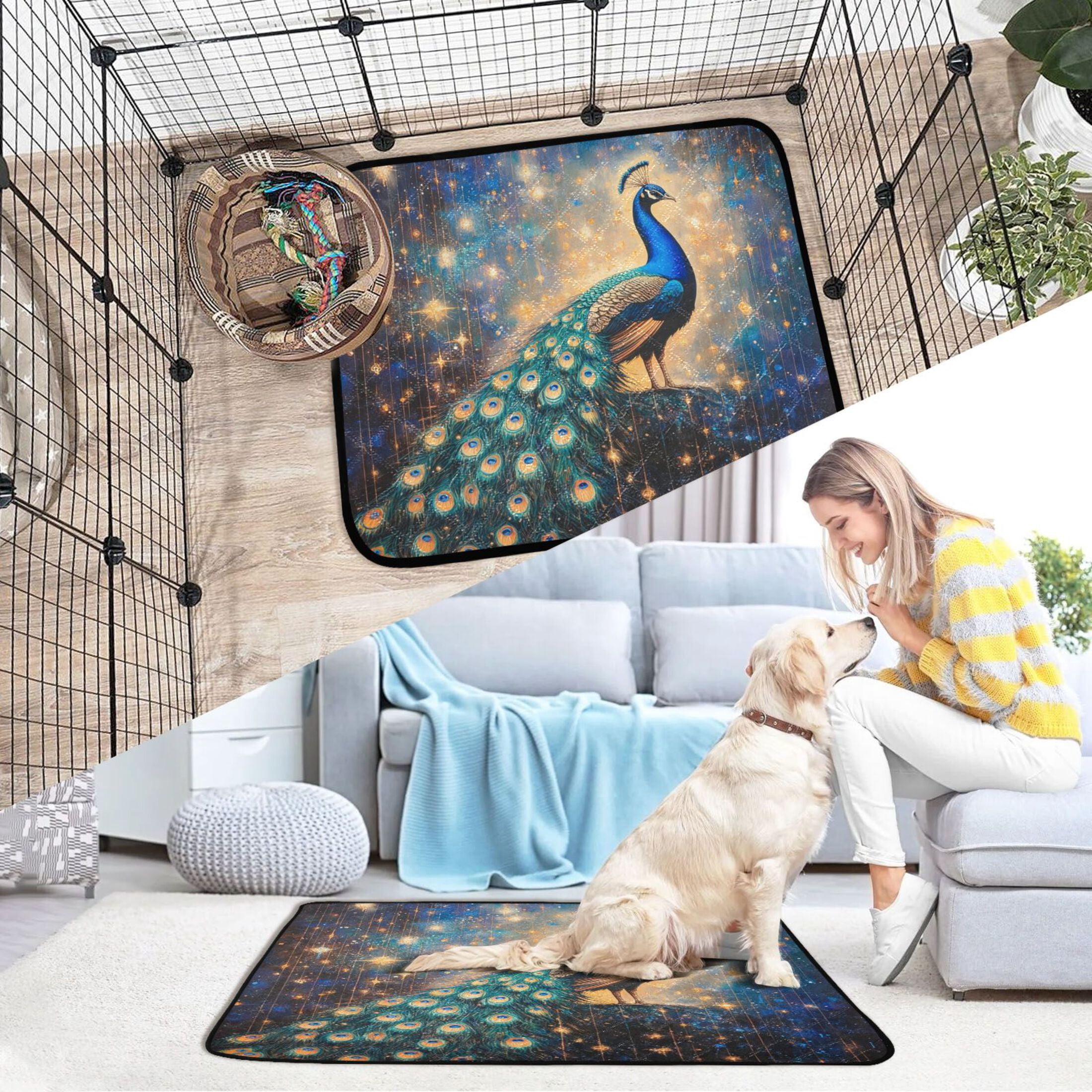 Qxltty Starry Peacock Cat litter Pads Pet Set of 3 Diaper Mats Center Anti-leakage Layer Absorbent Soft and Comfortable